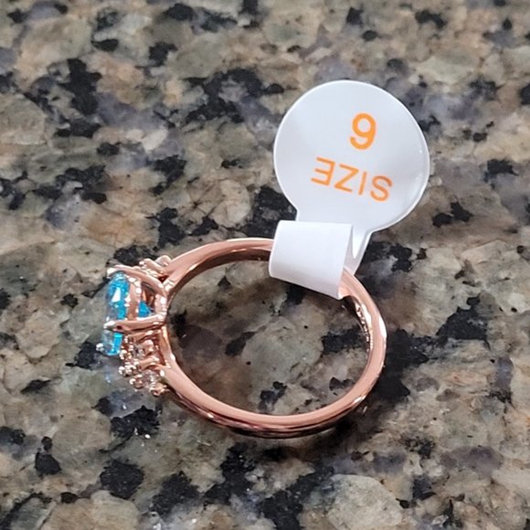 Bomb Party RBP4688 Aqua Blue Cubic Zirconia Rose Gold Sz 6 - Picture 4 of 5